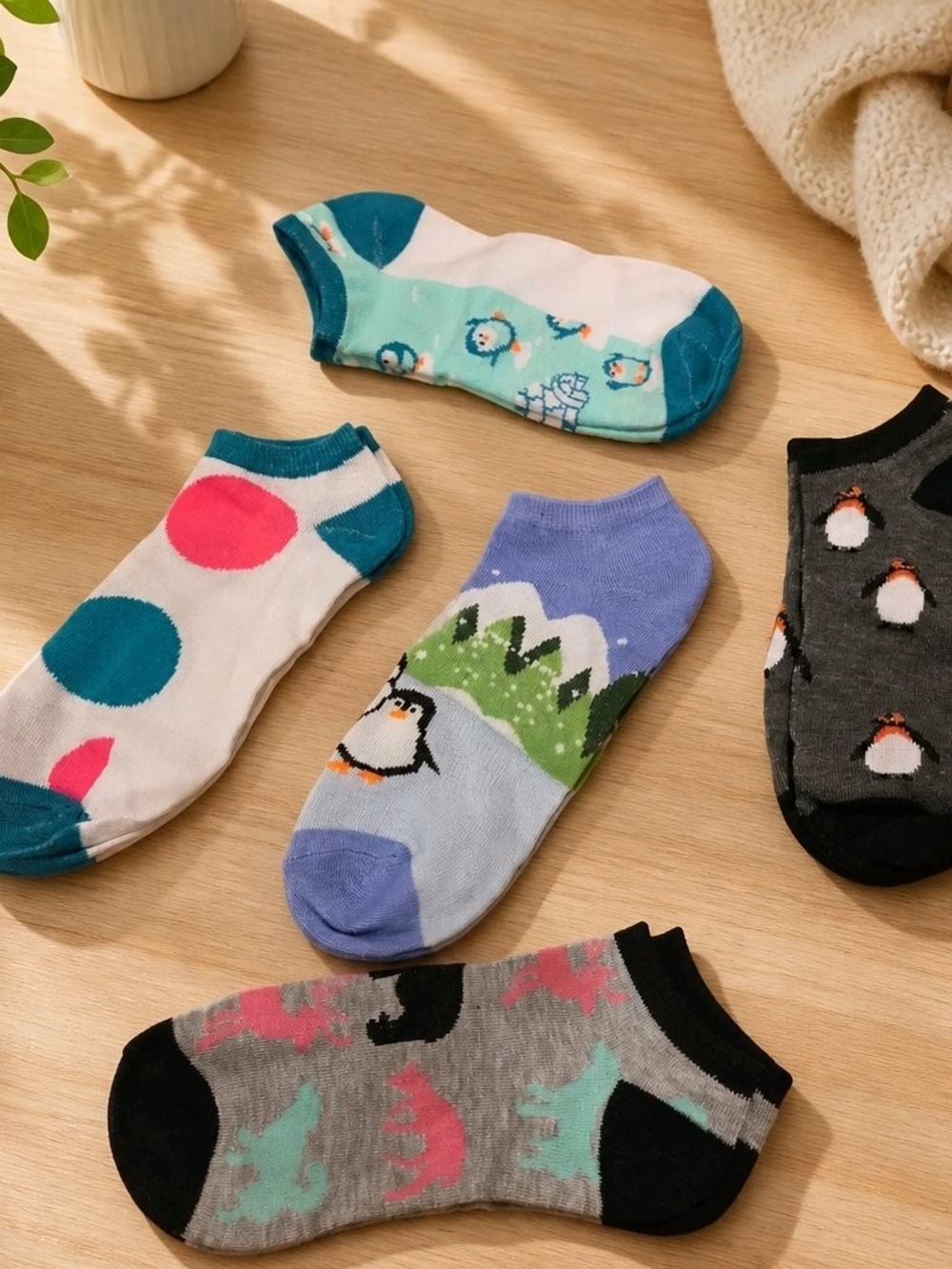 Kids Penguin & Polka Dot Low-Cut Socks - Multi-Color 5-Pack